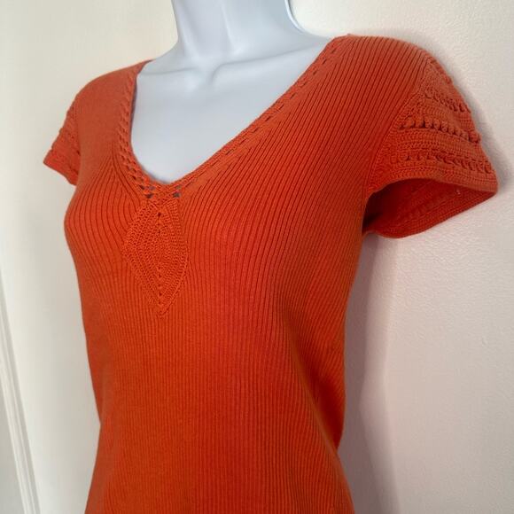 Y2K Style Knit Short Sleeve Light Sweater, Embroidered Style, Orange, Sz Large - Picture 1 of 6